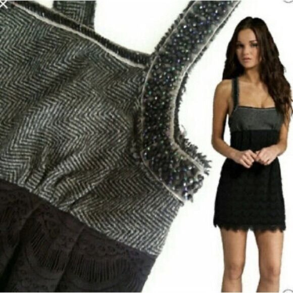 NWT Free People Tweed & Lace Mini Dress - Picture 4 of 5